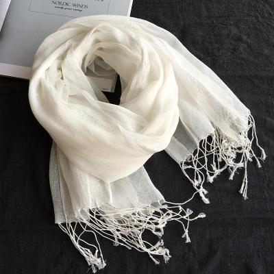 China Autumn Friendly Wholesale Thin Silk Pure White Cotton Spring Design Fashion Canvas Scarf for sale