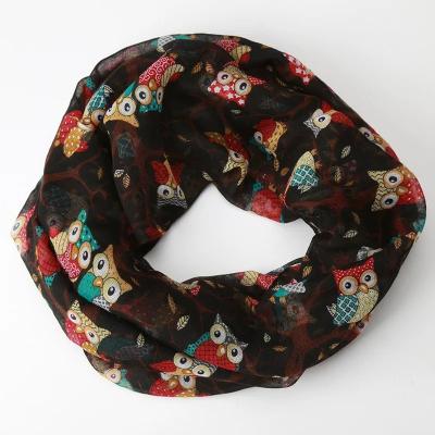 China Eco-Friendly Multi Color Fashion Direct Selling Polyester Balinese Yarn Scarf Cheap Owl Print Shawls for sale