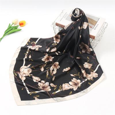 China Skin Friendly Wholesale Customized New Design Digital Printing Silk Scarf Printing Head Accessories Square Satin Hijab Scarf for sale