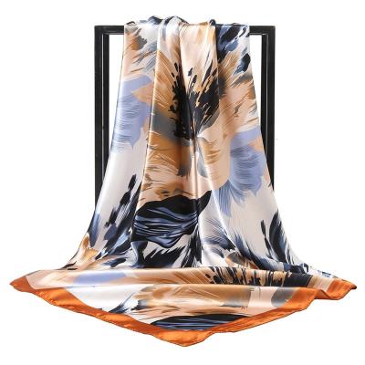 China Wholesale Skin Friendly Custom Made 90*90cm Large Women Digital Printing Silk Satin Scarf Hair Square Scarves for sale