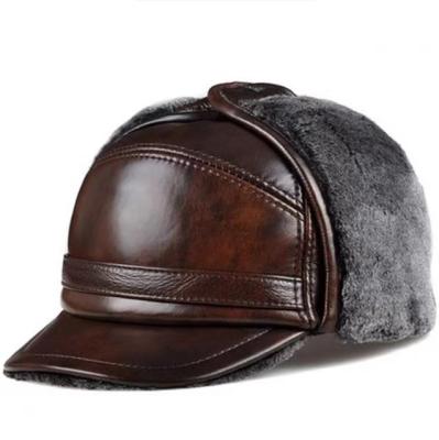 China JOINT Male Warm Man Bomber Hat Winter Hearing Protection Faux Genuine Leather Fur Inside Black/Brown 54 62cm Ultra Large Size Hats|Bomber for sale