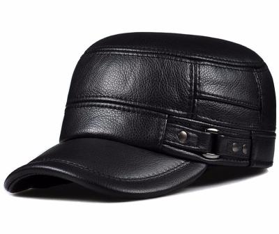 China breathable & Waterproof 2022 New Mens SpringWinter Genuine Leather Black/Brown Flat Baseball Caps Male Customized Size Outdoor Snapback Golf Hat Golf Hat for sale