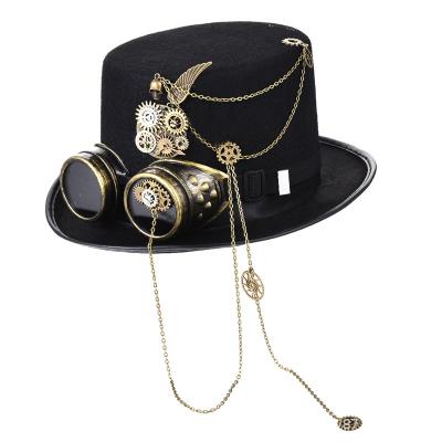 China Picture Black Steampunk Party Carnival Hat Halloween Top Hat With Glasses for sale