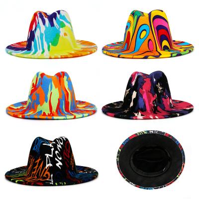 China Extra Wide Brim Fedora Hats For Men Women Style Two Tone Classic Dressed Trendy Felt Easter Sunday European And American Colorful Wholesale Link Dye for sale