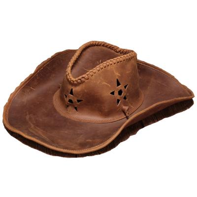 China Fashion Crazy Horse Leather Wide Brim Hats For Outdoor Hunting Jazz Cap Camel Brown Cowhode Style Adjustable Western Travel for sale