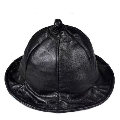 China 2022 New High Quality Genuine Leather Male Top Hat Black Jazz Brim Fedora Gentleman Cow Skin Shorts 2022 Men Picture Shows Topper Men for sale