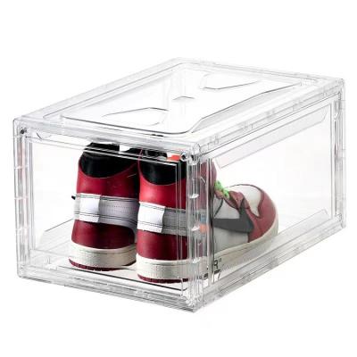 China New Arrival Sustainable Plastic Clear Acrylic Clear Stackable Magnetic Shoe Storage Box for sale