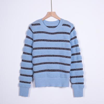 China Anti-wrinkle 2022 new crew-neck women's sweater Sweater Pullover light blue black striped sweater for women for sale