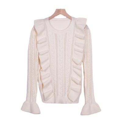 China Anti-wrinkle Factory supplier knit sweater pullovers lady sweater women white  knitted pullover for sale