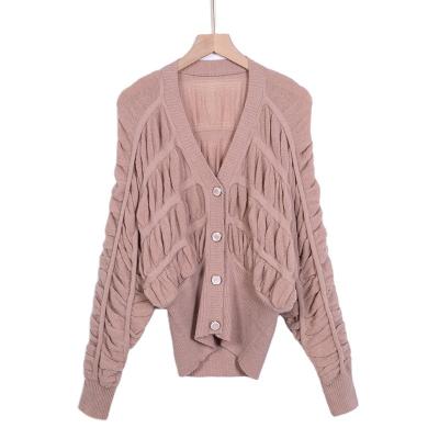 China Anti-wrinkle Factory Wholesale Button Knit Women V Neck Cardigan Sweater Jacket Knit Sweater Cardigan Women Sweater Jacket Pure Color for sale