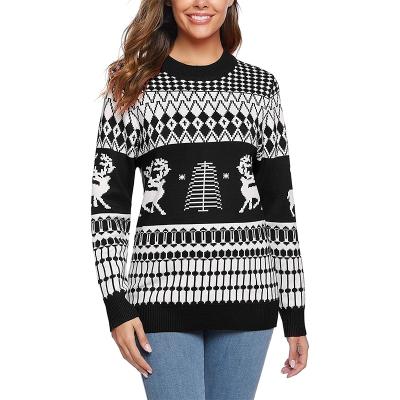 China Anti-wrinkle Custom new fall/winter Elk jacquard long sleeved women's pullover fashion knitted ugly christmas sweater 2022 for sale