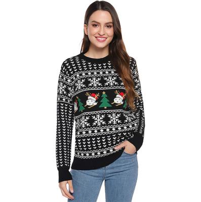 China Anti-wrinkle Custom fall/winter jacquard Christmas Tree long sleeve knit jumper Snowman Lady ugly christmas sweater for sale