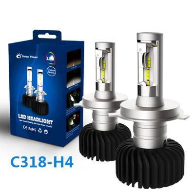 China With CE ROHS C318 auto kit led h4 led lights no fan 6000lm H4 LED headlight bulb white universal for sale