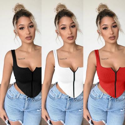 China BK371 Wangmu 2021 Summer New Fashion V-Neck Zipper Sexy Club Crop Top Women's T-shirt Sleeveless Clothing BK371 for sale