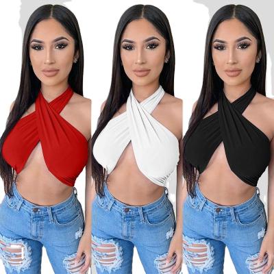 China Wangmu 2021 New Fashion Summer Navel Cavity Sleeveless Halter Sexy Nightclub Top Female Top Lady BK485 for sale