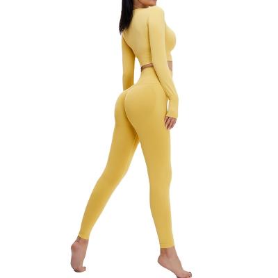 China Breathable Seamless Yoga Set Workout Clothes For Women Sports Tracksuit Gym Set Fitness Apparel Long Sleeve Yoga Suit Equipment Sportswear for sale