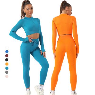 China Breathable Gym Set Woman Sportswear Two Piece Leggings Fitness Wear Yoga Sets Sports Suit Seamless Yoga Wear for sale