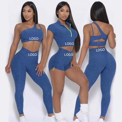 China Amazon Best Seller Four-Piece Breathable Fitness Yoga Clothes Wear Gym Running Compression Suit Women Seamless Knitted Tight Yoga Set for sale