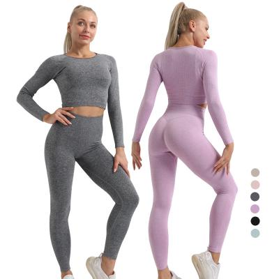 China Autumn Top Selling Active Lift Up Breathable Warm Skinny Tracksuit Long Sleeve Sports Bra And Leggings Workout Gym Compression Set for sale