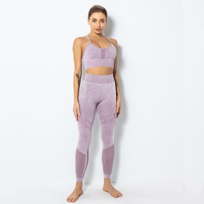 China New breathable fall and winter sand-washed seamless yoga suits, printed workout clothes, bras, vests, and beautiful back suits for sale