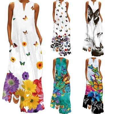 China 2022 Hot Sale Dress Fashion Anti-Static V-Neck Women Beach Long Dress With Long Slip Bohemian Dresses for sale