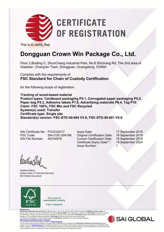 FSC - Dongguan Crown Win Package Co., Ltd.