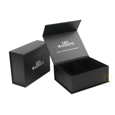 China Recycled Materials Custom Design Luxury Caja De Con Iman Black Paper Packaging Magnetic Gift Box With Foam Velvet Insert for sale