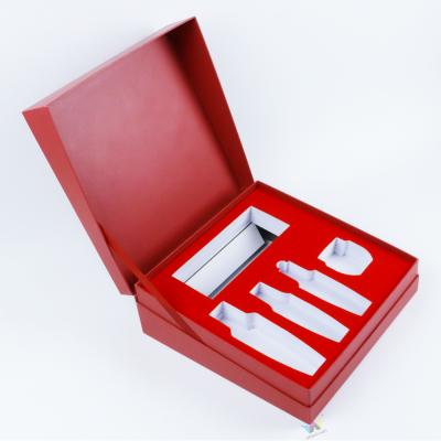 China Handmade Custom Red Packaging Box With Eva Clamshell Cardboard Water Essence Skin Care Set Fancy Paper Box for sale