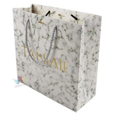 China Disposable Gold Foil LOGO White Paper Shopping Bag from China Manufacturer Custom Personalized Printed with Marble for sale