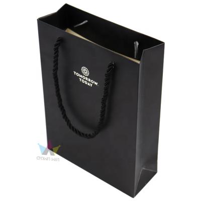 China Recyclable Hot Sale Small Black Paper Bags Printed Logo Gift Bag Paper Bag With Handle for sale