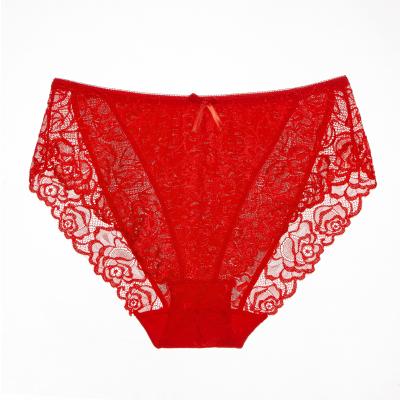 China Hot Selling Breathable Floral Nylon Lace High Waist Sheer Plus Size Fat Women Lingerie Underwear Panties for sale