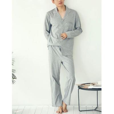 China 100% Cotton Men's Cotton Contrast Trim Long Sleepwear Set Wholesale Cotton Pajamas for sale