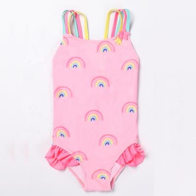 China Girls Swimwear Children's Breathable Suit Children One-piece Swimsuit Rainbow Pattern Tassel Swimwear for sale