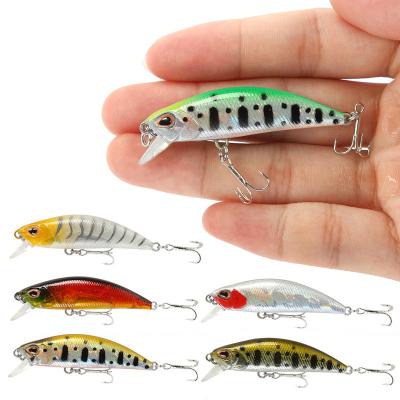 China OEM WONDERFUL ABS 5.5cm Water 5g Plastic 3d Full Eyes Sinking Reflective Coating Wobbler Mini Bass Pesca Fishing Minnow Lure for sale