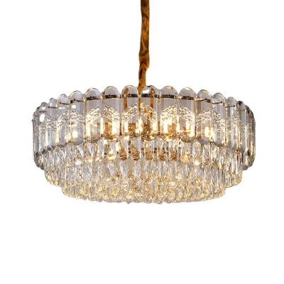 China Large Light Color Luxury Yellow Dining Room Table Lights Crystal Pendant Chandeliers for sale