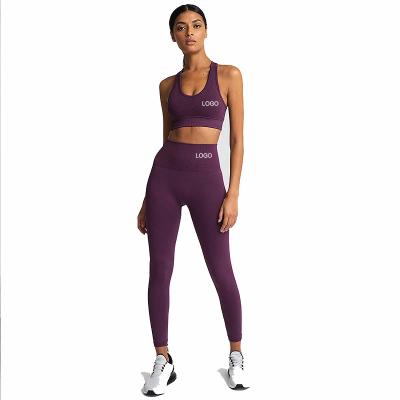 China Breathable Wholesale 2 Piece Yoga Wear Sport Clothing Set Solid Fitness Women Seamless Yoga Sets for sale