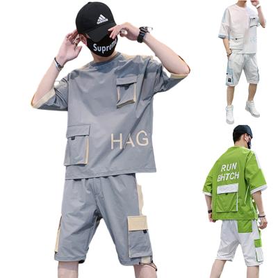 China 2021 Summer Men's Two-Piece Sweat Suit Anti-static Trend Sleeve Shorts Casual Tracksuit Shorts Sets For Men for sale