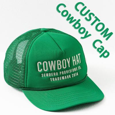 China breathable & Mesh Curved Brim Trend Custom Hat Embroidery 5 Panel Mesh Cowboy Foam Trucker Unisex Adjustable Blank Hat Waterproof Warm Green Baseball Cap for sale