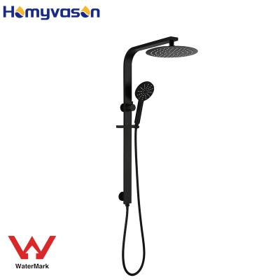 China Watermarkless Sliding Bar Certified Black Brass Wall Mount Bathroom Shower Set for sale