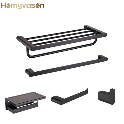 China New Design Sustainable SS304 Matte Black Luxury 6 Pieces Bathroom Accessories Set for sale