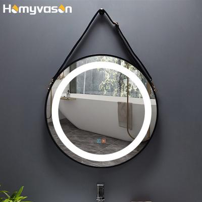 China Bright Aluminum Framed Round Bath Mirrors Smart Touch Screen Bathroom Mirror for sale