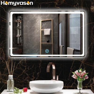 China Custom Luxury Rectangle Bathroom Smart Luminous Demister LED Mirrors With Light for sale