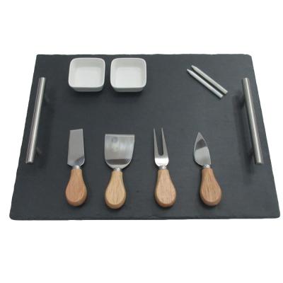 China Sustainable Popular Natural Black Slate Tray Serving Platter Cheese Board Set With Cutlery And Dishes for sale