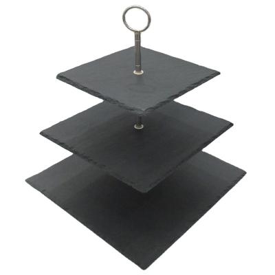 China Sustainable Slate Food Display Square 3 Tier Stone Cake Stand for sale