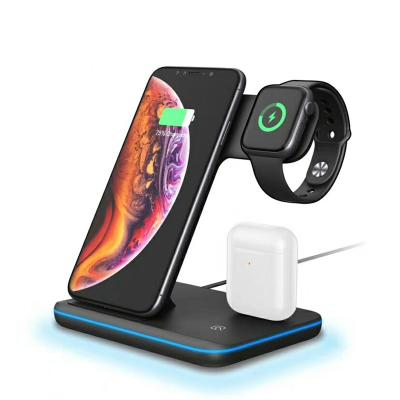 China For iPhone XS Max XR X 8 plus TWS wireless mobile charger charging station cell phone fast headset 3 in 1 mobile wireless charger for sale