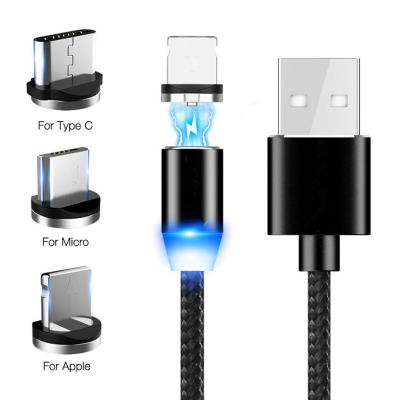 China For Type C Mobile Phone LVSHUO 2021 Product LED Light Cable Magnetic Charging Nylon Fast Charging Usb Cable New 3 In 1 Charger Cable for sale