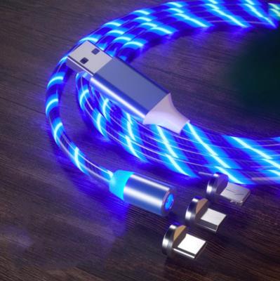 China Magnetic Fast Charging Speed ​​LVSHUO USB Fast Charging Cable Light Flowing Phone Accessories Cable USB Led Luminous Micro Ignition Data Cable for sale