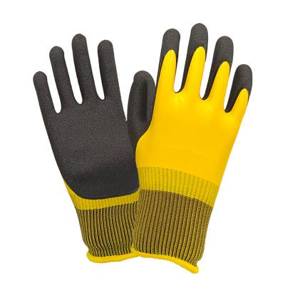 China Safety Gloves Industrial Latex Ply Waterproof Palm Hand Wear-Resisting Rubber Protection Coated Work Gloves for sale