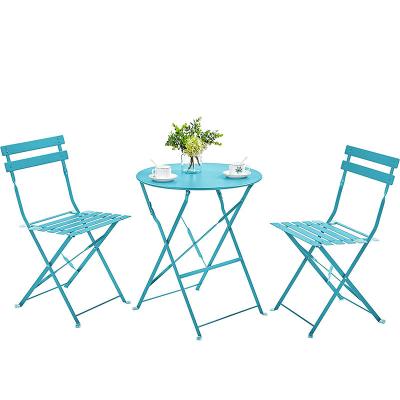 China Contemporary 3 Pcs Bistro Set, Metal Table and Steel Chairs Set, Outdoor Metal Folding Table Set for sale