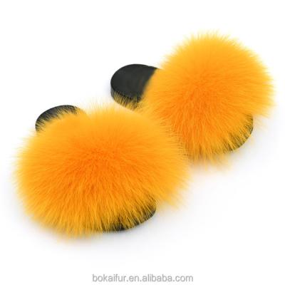 China Damping real fur slippers kids fox slippers custom logo fur kids slippers for sale